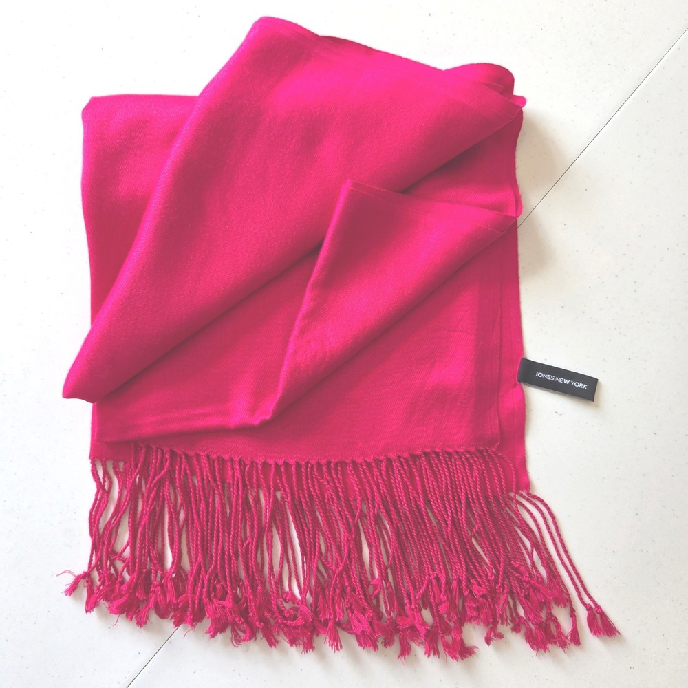Jones New York Hot Pink Viscose Pashmina Scarf Fringe Trim Solid Wrap